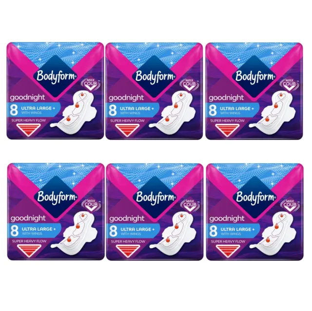 Bodyform Ultra Night Large + With Wings Sanitary Towels 8 per pack  PACK OF 6