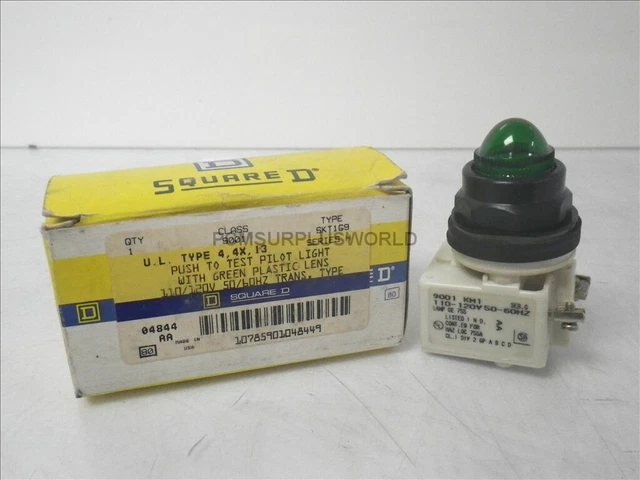 9001-SKT1G9 Square D Push To Test Pilot Light Green Lens 9001-KM1 120V (New)