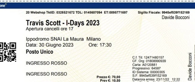 Biglietti concerto Travis Scott 30/06/2023 Ippodromo SNAI Milano Ingresso Rosso