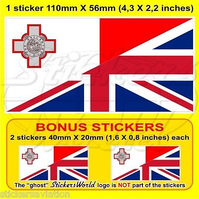MALTA-UK Flag Maltese-United Kingdom British Union Jack 110mm Sticker x1+2 BONUS