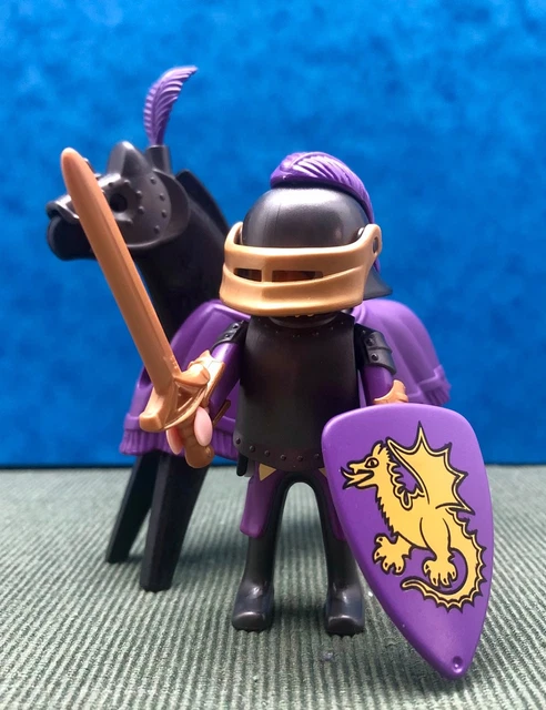 Figurine Playmobil Chevalier Vintage 3669 - Dragon Jaune, Bouclier, Chariot - Univers Médiéval
