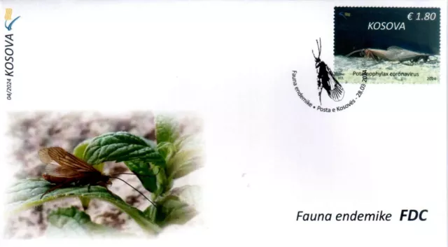 Kosovo Stamps 2024. Endemic Fauna: Potamophylax Coronavirus. FDC MNH