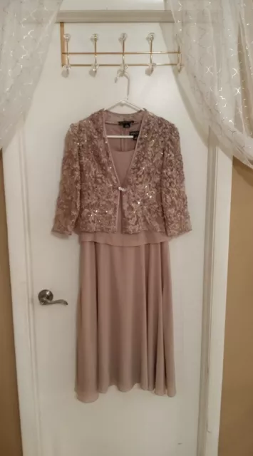 Jessica Howard 2pc Soutache Elegant Jacket Dress, Size 6 Champagne 2