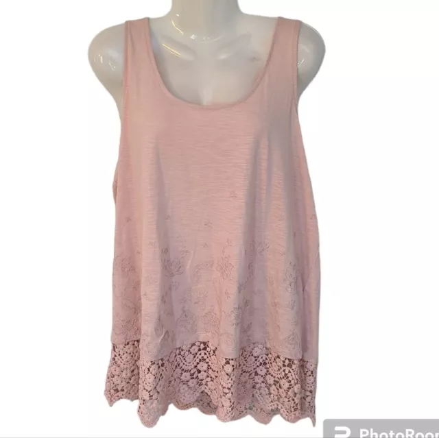 Knox Rose Floral Embroidered Lace Trim Tank Top Dusty Rose Pink Womens XL