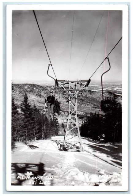 c1940's Mt. Mansfield Ski Lift Stafford Stowe Vermont VT RPPC Photo Postcard