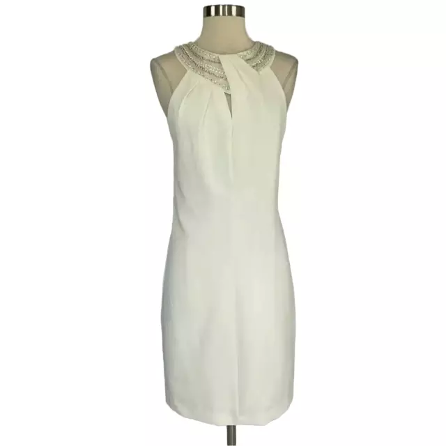 Laundry by Shelli Segal Women's Cocktail Dress Ivory White Beaded Shift Size 8