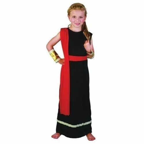 Girls Roman Greek Goddess Toga In Black Fancy Dress Costume