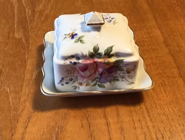 James Kent Old Foley Vintage Fine Earthenware Floral Butter Dish - VGC