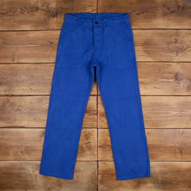 Pantaloni da lavoro vintage francesi pantaloni 33x32 da uomo blu dritto cotone