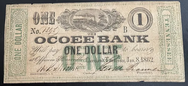 $1 One Dollar Ocoee Bank Cleveland Tennessee Obsolete Currency Note Condition VF