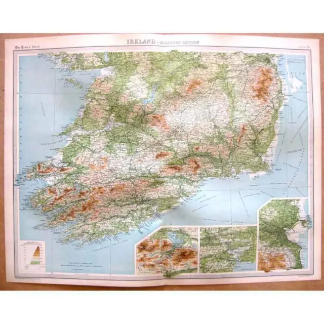 IRELAND South; Insets of Cork, Dublin, Killarney-Vintage Map 1922 by Bartholomew
