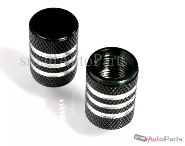 (2) BLACK ALUMiNUM with Chrome Tire/Wheel VALVE Stem CAPS COVERS for Motorcycle