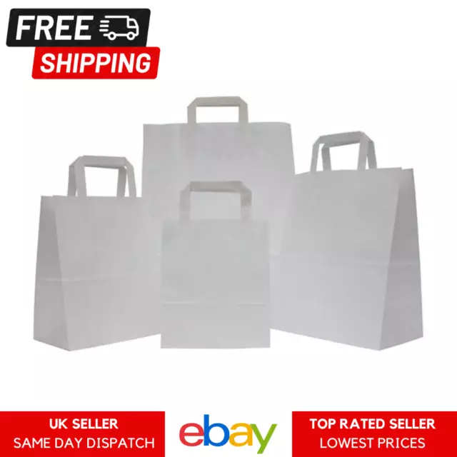 Brown & White Paper Bags With Flat Handles Paper Party Bags Gift Takeaway Bags