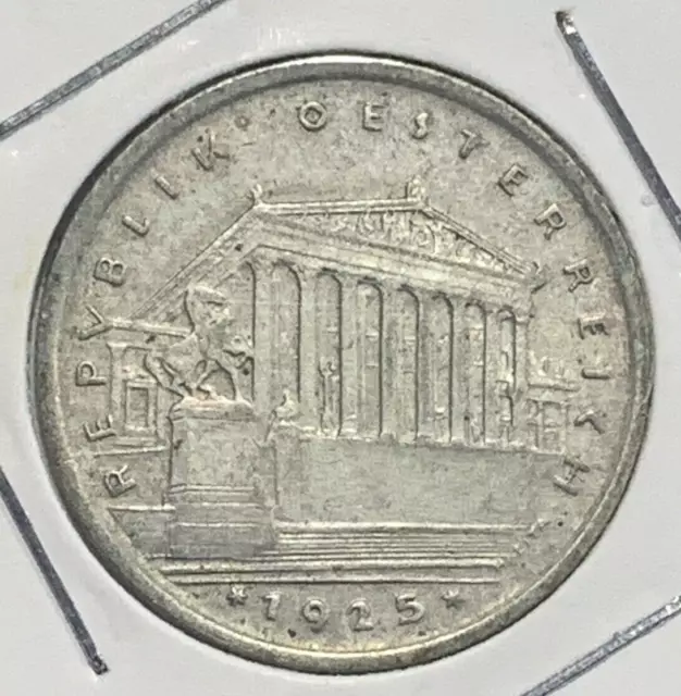 1925 Austria 1 Schilling 0.640 Silver Coin