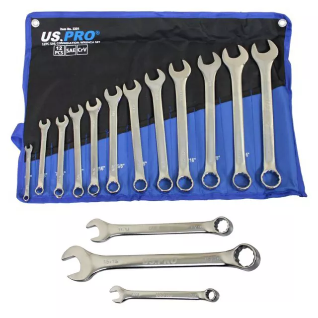 US Pro 12pc SAE/AF COMBINATION SPANNER WRENCH SET 3/8 - 1 B1853 by Bergen