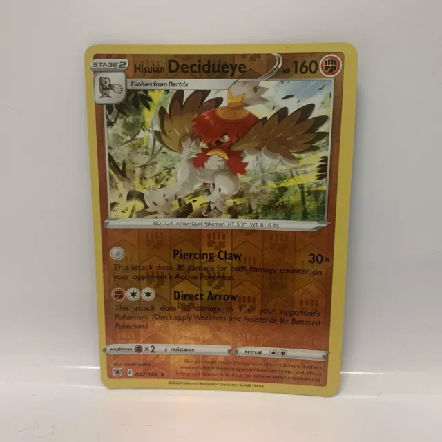 082/189 Hisuian Decidueye : Rare Reverse Holo - Pokemon TCG Card Astral Radiance