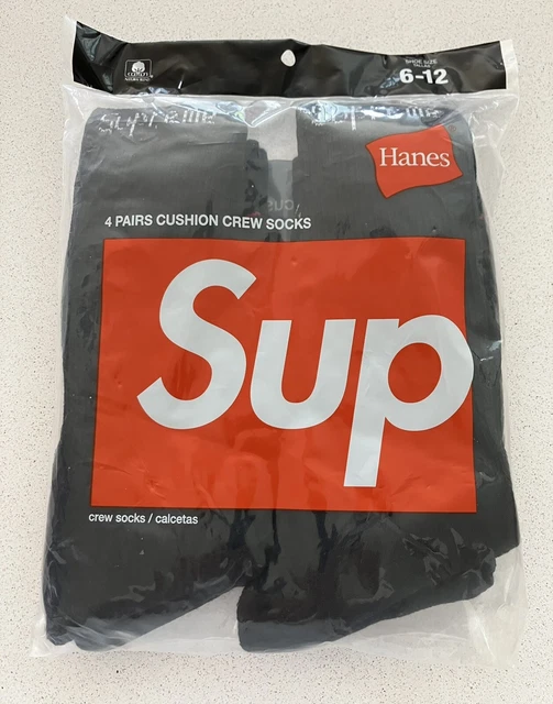 SUPREME HANES BLACK SOCKS - Size 6-12 - 4 PAIRS PACK - SS19 - BRAND NEW