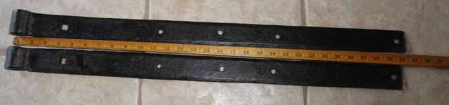Antique 1800’s Large Barn Strap Hinges Hand Wrought Iron Square Ends 30” 3