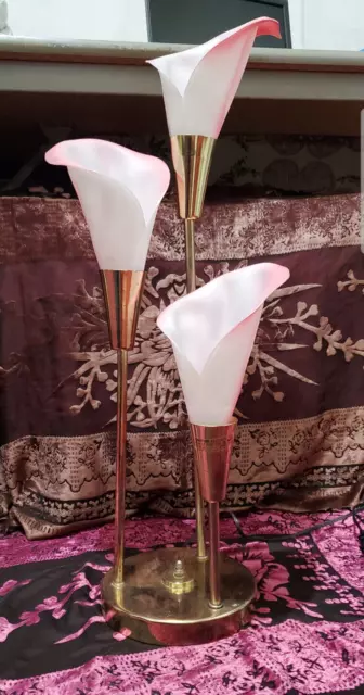 Vintage Mid-Century 3 Stem Brass Calla Lily Art Deco 28" Lamp