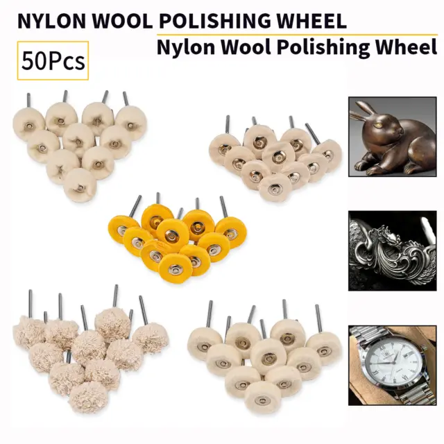 50Pcs 1 Inch Wool Abrasive Metal Polishing Buffing Wheel For Dremel Rotary Tool