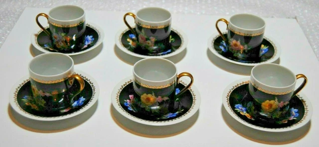 Lot 6 Coffe Cup Tasses Cafe Moka Limoges Royale Limoges Artois Noir Fleurs Tbe