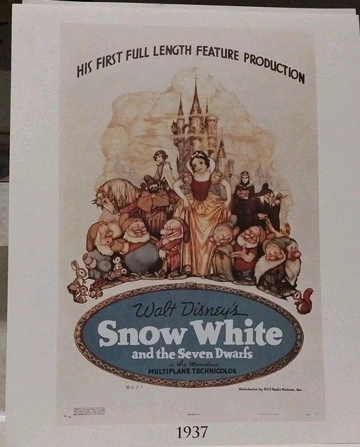SNOW WHITE AND The Seven Dwarfs Commemorative Disney Movie Lithograph £ ...