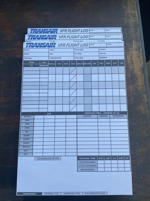 TRANSAIR’S VFR FLIGHT Log Pad Of Forms X3 £5.43 - PicClick UK