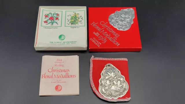 Vintage 1983 TOWLE STERLING SILVER CHRISTMAS MEDALLION ORNAMENT w/ BOX