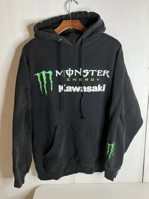 Monster Energy Hoodie Mens Large Black KAWASAKI Sweatshirt Pullover