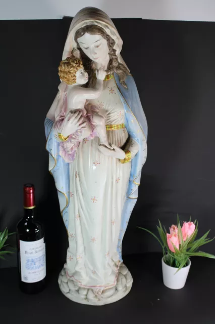 XL 28" Italian faience Capodimonte MAdonna Mary child figurine statue religious 2