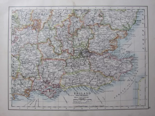1904 Map ~ England South East Sussex Surrey Essex Isle Of Wight Hertford