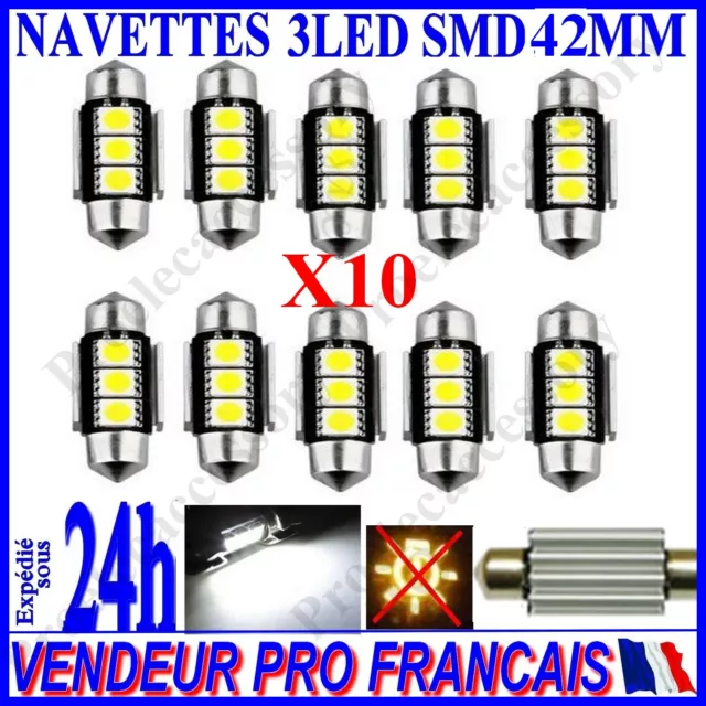 10 X AMPOULE PLAFONNIER FEU 42 mm NAVETTE LED C5W BLANC XENON 6500k VOITURE AUTO