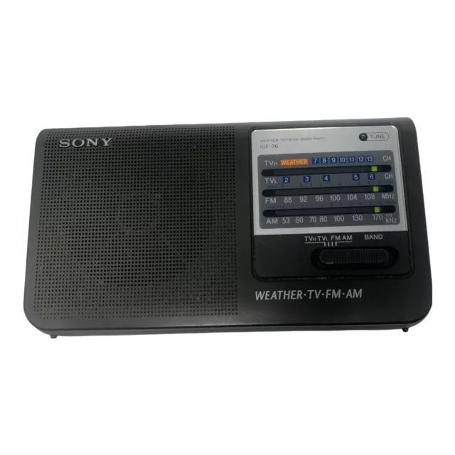 Sony ICF-36 Portable Weather TV AM FM Radio - Black, Tested Works Well
