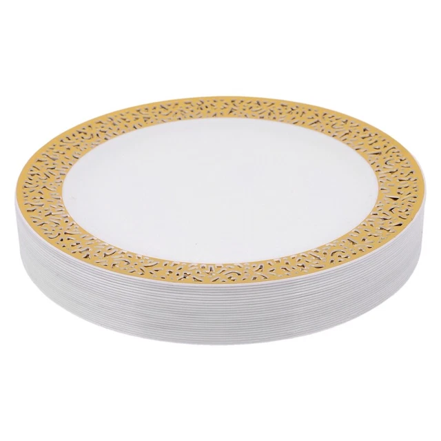 Gold Disposable Plastic Plates -Lace Design Wedding Party Plastic Plates,Go X8C1