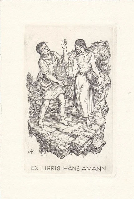 Exlibris Bookplate Copperplate Ottohans Beier 1892-1979 Printer Woman Picture