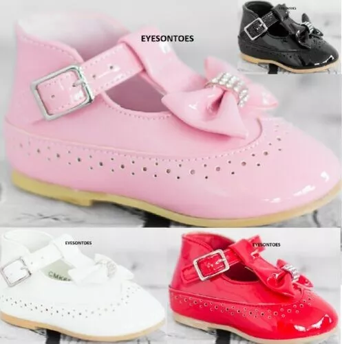 Filles Enfants Bébé Strass Mariage Noeud Verni Espagnol Fête Chaussures