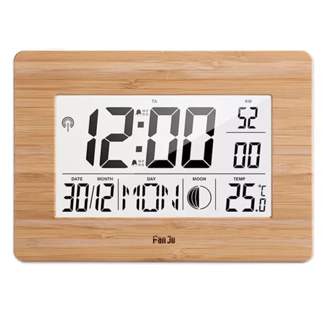 Large Radio Controlled LCD Screen Wall Desk Clock DateThermometer Alarm Clock