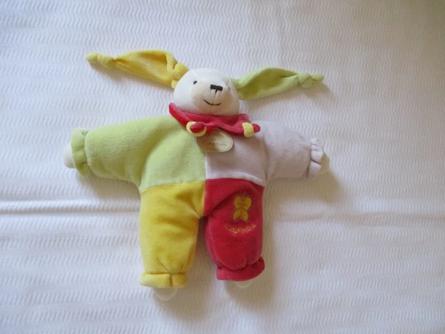 doudou  lapin DOUDOU ET COMPAGNIE lapinou vert jaune rouge mauve papillon