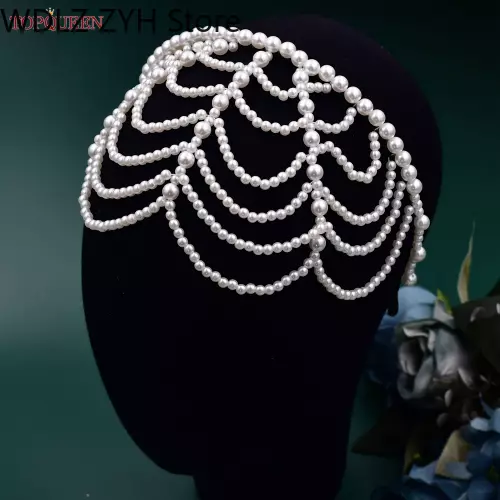 Pearls Hair Bands Accessories Headdress Luxury Bridal Crown Jewelry Tassel 3