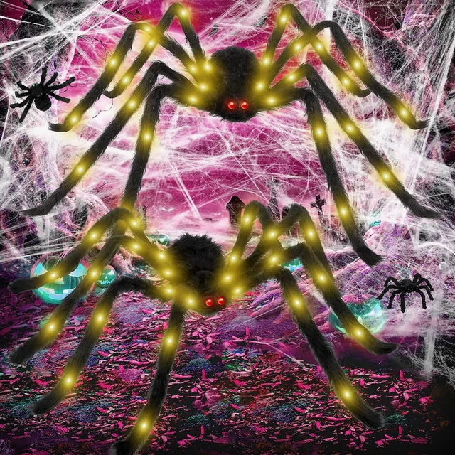 HALLOWEEN SPIDER DECORATIONS Light Up Giant Spiders Realistic Hairy