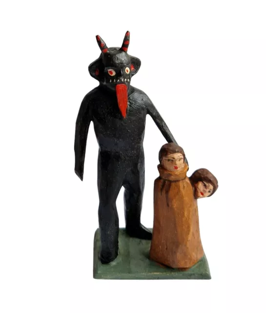 Grulicher Krippenfigur, Krampus / Teufel mit Sack Kinder, 10 cm     (# 17466)