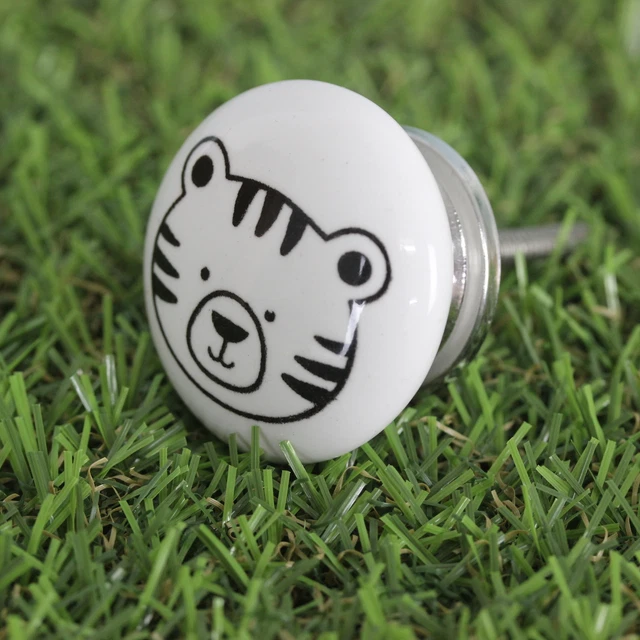 4cm Stoneware Round Drawer Cupboard Cabinet Door Knob Handle Pull Baby Tiger