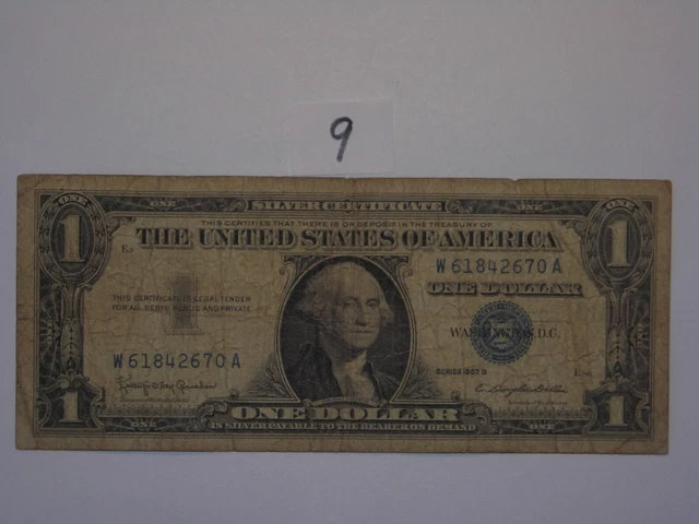 $1 Dollar 1957-B Lot #9 One Dollar Bill Blue Seal Silver Certificate Nice Note