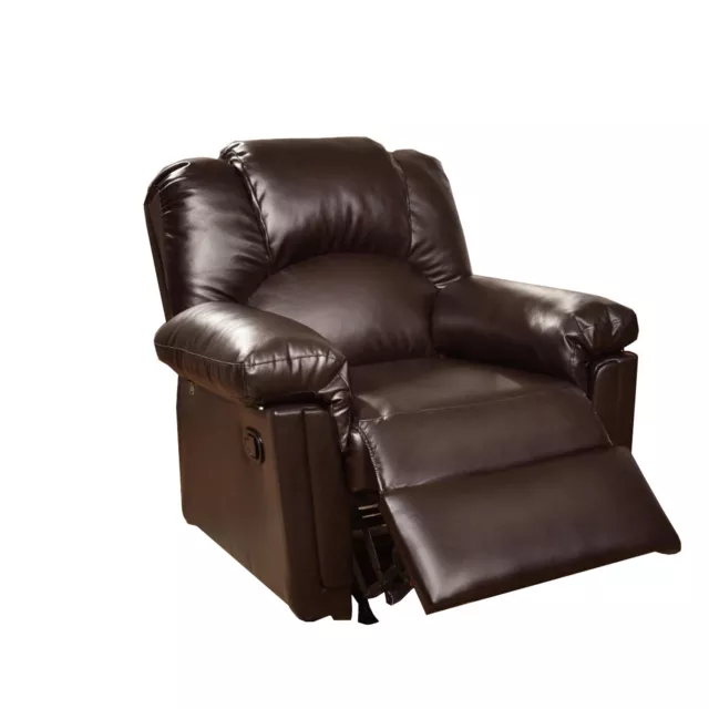 Benzara Bonded Leather Rocker/Recliner, Brown Brown