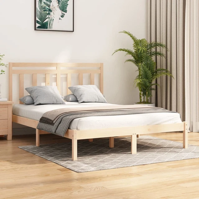 BED FRAME SOLID Pine Wood Brown 120 x 190 cm Small Double Wooden Bed ...