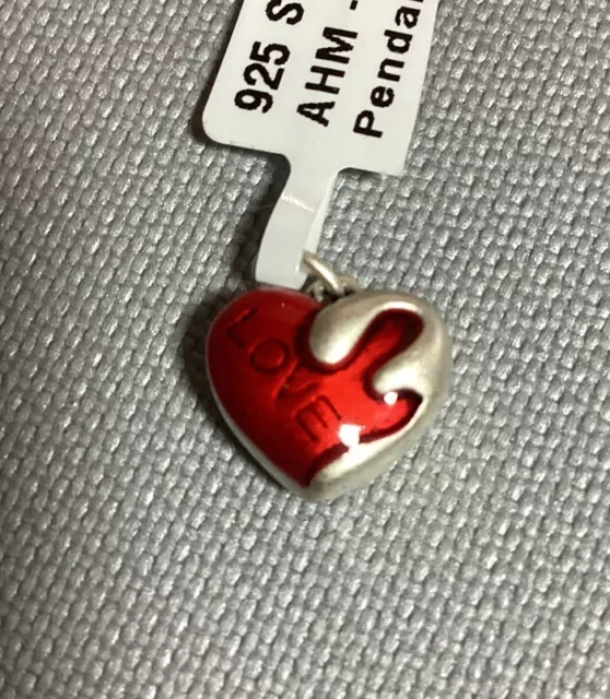 Sterling Silver .925 Red Enamel Heart Love Pendant Charm