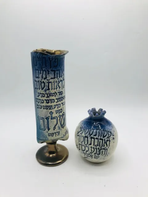 Vintage Judaica Hebrew Prayer Pottery Candle Holder Vase Judaism Jewish Israel