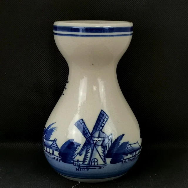 Dutch Delft Blue Ceramic Hand Painted Hyacinth Vase Windmills Sail Boats 3
