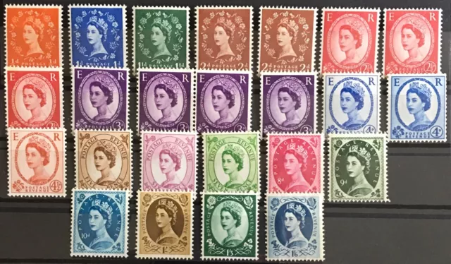 GB QEII 1960 - 1967 Phosphor Wildings Full Set of 24 SG610 - SG618a MNH