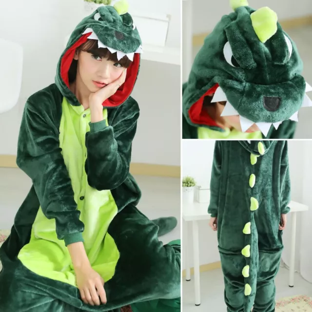 Pigiama intero con animali cartone dinosauro uomo donna flanella Homewear Warm !